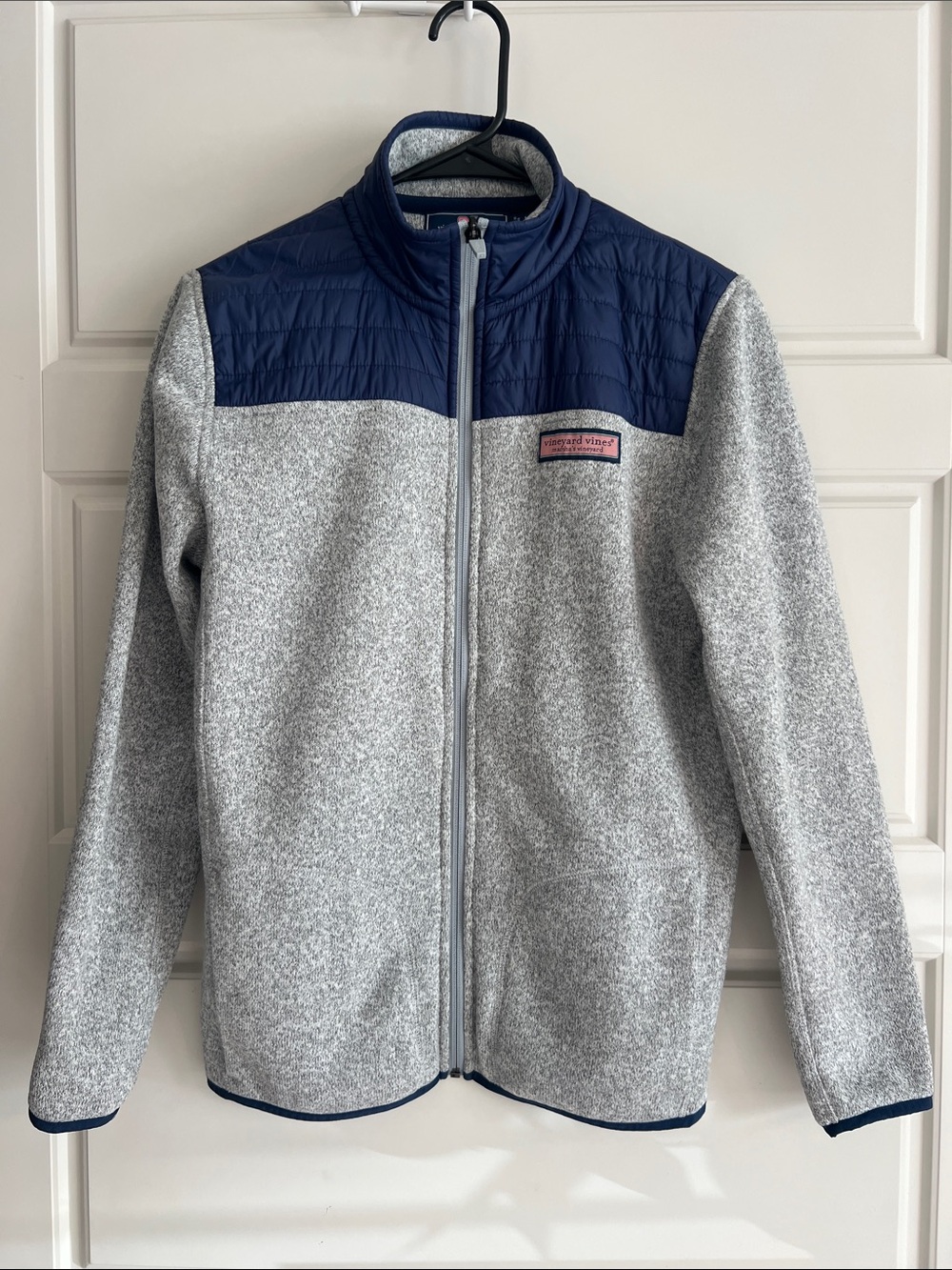 Vineyard Vines Kids Gray Fleece Jacket with Navy Quilted Yoke